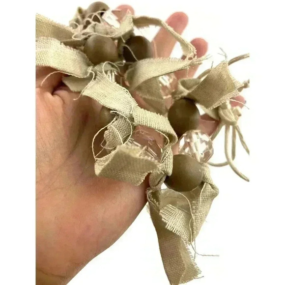 Tan Art Deco Natural Wood Bead Faceted Necklace Adjustable Cord 38" - Picture 5 of 12